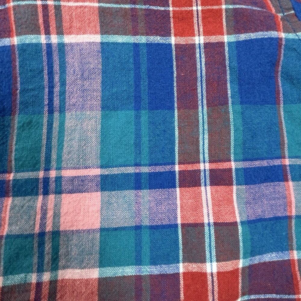 Old Navy Retro Shirt Short Sleeve Linen Cotton Plaid Red Blue Pockets Boys 4T - Picture 8 of 10